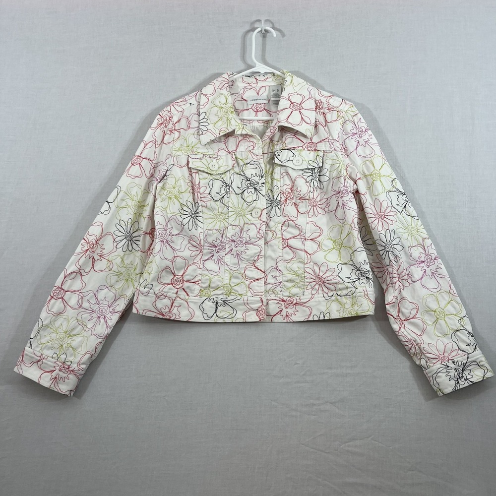Liz Claiborne Denim Jacket Floral White Multicolor Womens XL
